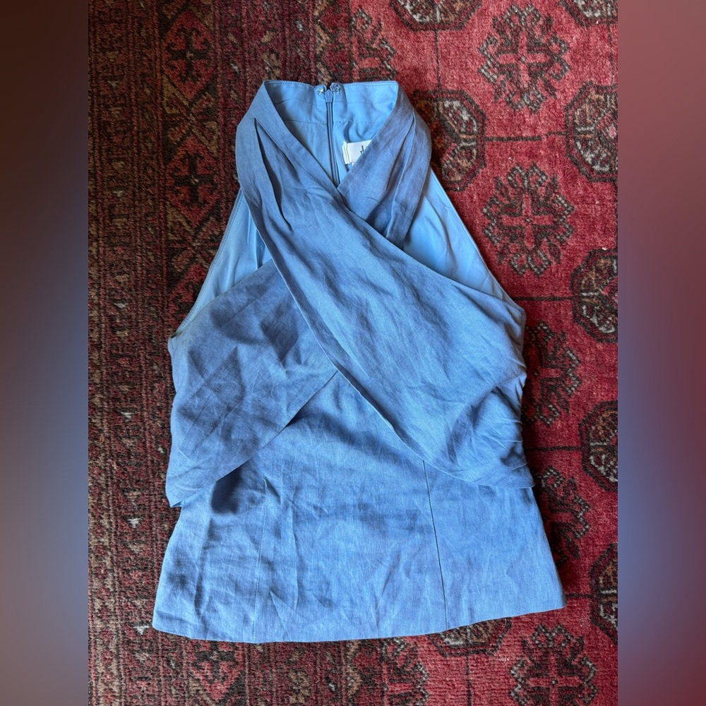 Blue linen cross Halter Love Bonito top